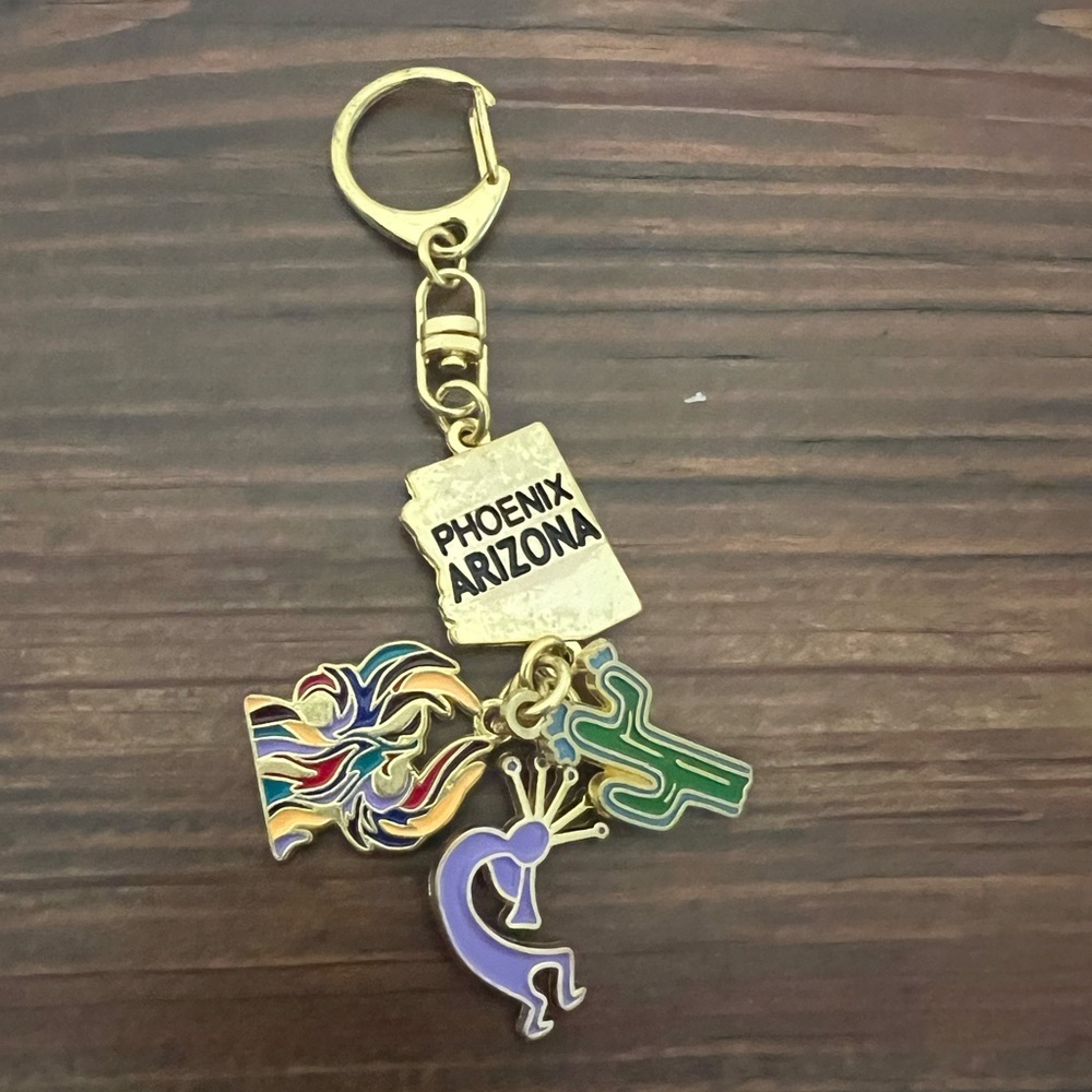 Arizona Vintage Keychain Southwest Cactus, Kokopelli Souvenir Keyring